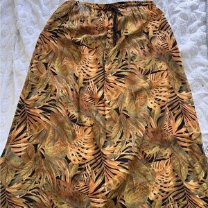 Tropical Leaf Print Lightweight Elastic Waist Women's Midi Skirt